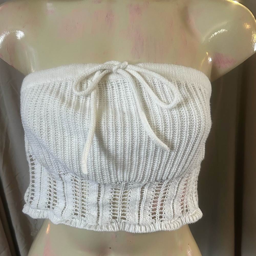 Elegant White Knit Strapless Tube Top